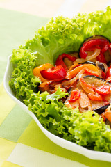 Fried aubergines (eggplant) with vegetables