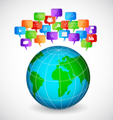 Globe with social speech bubbles