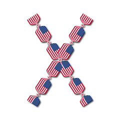 Letter X made of USA flags in form of candies