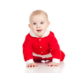 Christmas happy baby is crawling