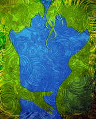 man touching pregnant belly  green and blue illustration