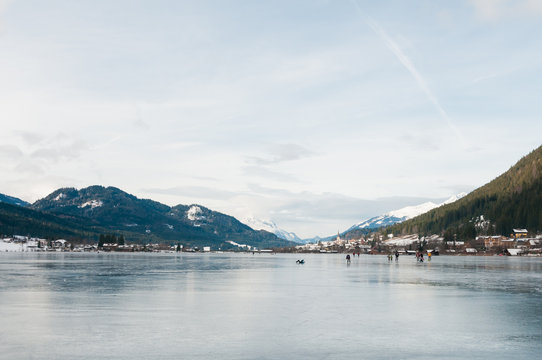 Mountain lake turnet into a skating rink