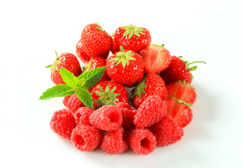 Fresh strawberries and raspberries