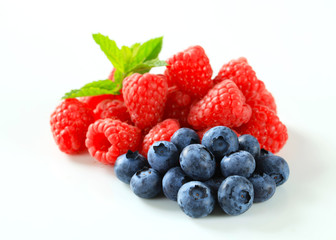 Fresh raspberries and blueberries