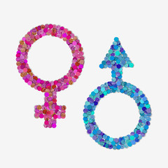male and female symbols  made by recycle paper punches