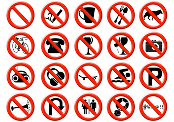 illustration of a signs showing a list of prohibitions