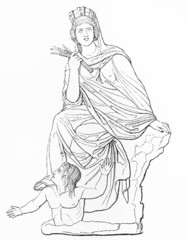 Vintage 19th century drawing of Tyche of Antioch