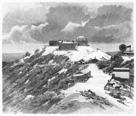 Vintage drawing of Mount Hamilton observatory in California