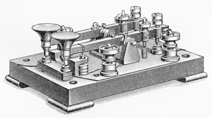 Vintage  drawing of a Morse code double button machine