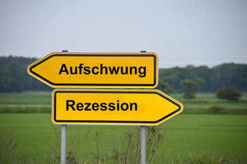 Wegweiser, Aufschwung, Rezession, rechts, links, konträr