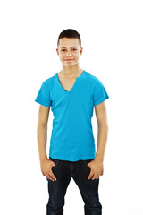 Fototapeta premium Portrait of a cool young guy standing on a white background.