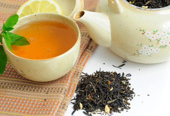 Tea Set with Lemon Slice and Mint Leaves