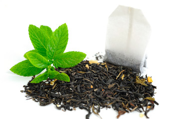 Tea Bag and Dried Tea Leaves