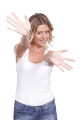 Fototapeta premium beautiful young woman in blue short