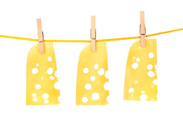 Cheese on rope isolated on white