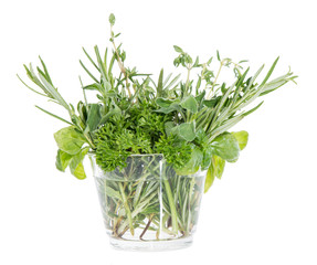 Small glass with different Herbs