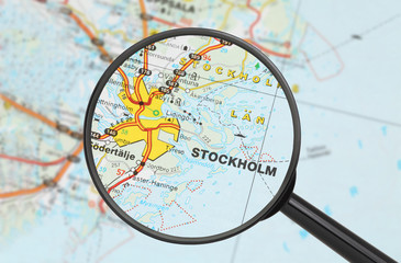 Destination - Stockholm (with magnifying glass)