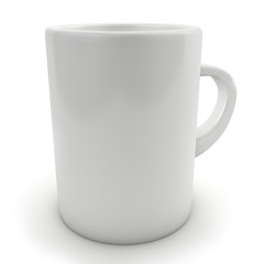 Traditional blank white mug isolated on white.