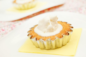 cake with vanilla ice cream