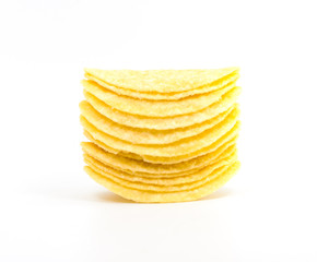 Potato chips crisps on white background