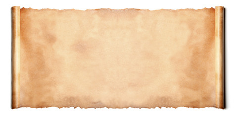 Horizontal ancient scroll isolated over a white background