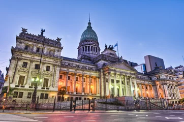 Papier Peint photo Lavable Buenos Aires Façade du bâtiment du Congrès national argentin au coucher du soleil.
