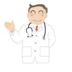 笑顔でどうぞと招く医師