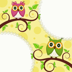 Vector illustration. Owl on a branch