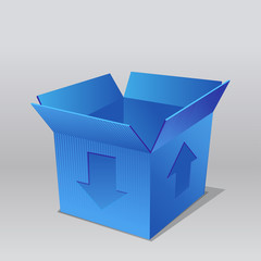 open empty cardboard blue box illustration