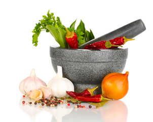 Set of ingredients and spice for cooking isolated on white
