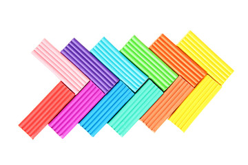 Children bright plasticine isolated on white