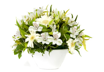 white vase and flowers