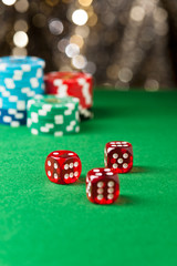 Red dice on a casino table