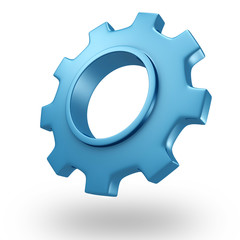 3d blue concept shiny gear wheel on white background