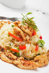 Risotto with vegetable and chicken meat