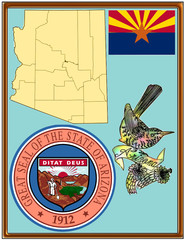 USA state Arizona flag map coat bird