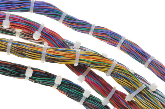 Bundles of network cables with cable ties