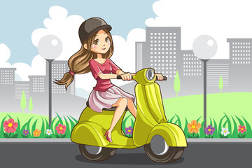 Meisje rijdt scooter