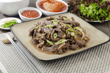 Bulgogi - Korean BBQ beef with kimchi, ssamjang, & lettuce