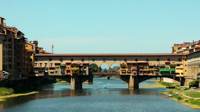 Ponte Vecchio in Florence on Arno river. Italy. Europe.