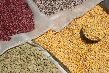 Bags of Beans and Corn at the Otavalo Market