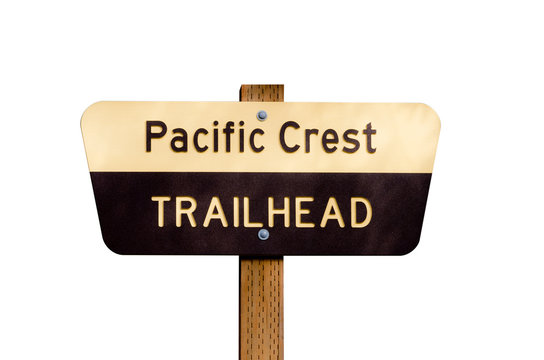 Pacific Crest Trail sign on post isolated