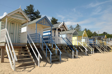 Beach huts on Holkham sands, North Norfolk