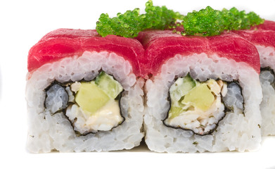 Maki Sushi - Roll made of Crab, avocado, cucumber inside. Fresh