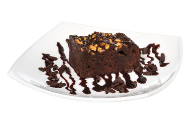 cake truffle with black chocolate sauce