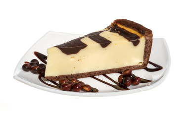 cheesecake with chocolate sauce.