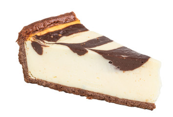 cheesecake with chocolate sauce.