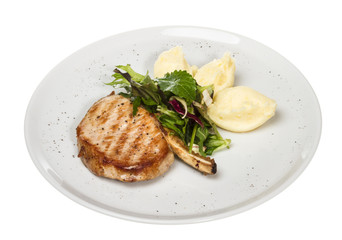 Grilled pork with salad and potato
