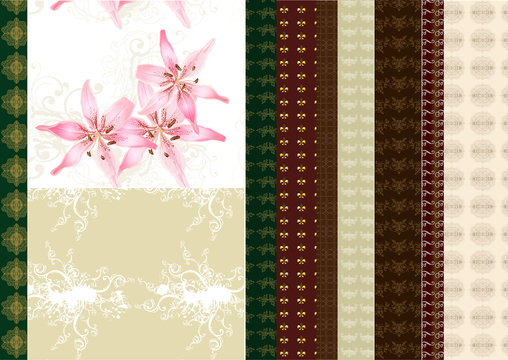 Collection of scrapbooking set or seamless wallpaper set