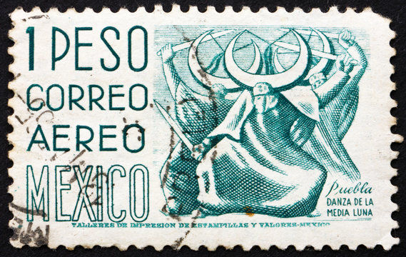 Postage stamp Mexico 1950 Puebla, Dance of the Half Moon